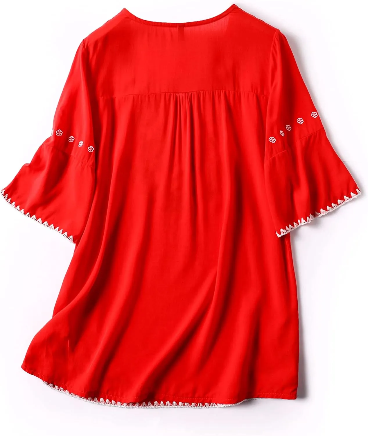 Mexican Shirts Peasant Blouses Cotton Embroidered 3/4 Sleeve Bohemian Tops Boho Clothes for Women Summer Fiesta