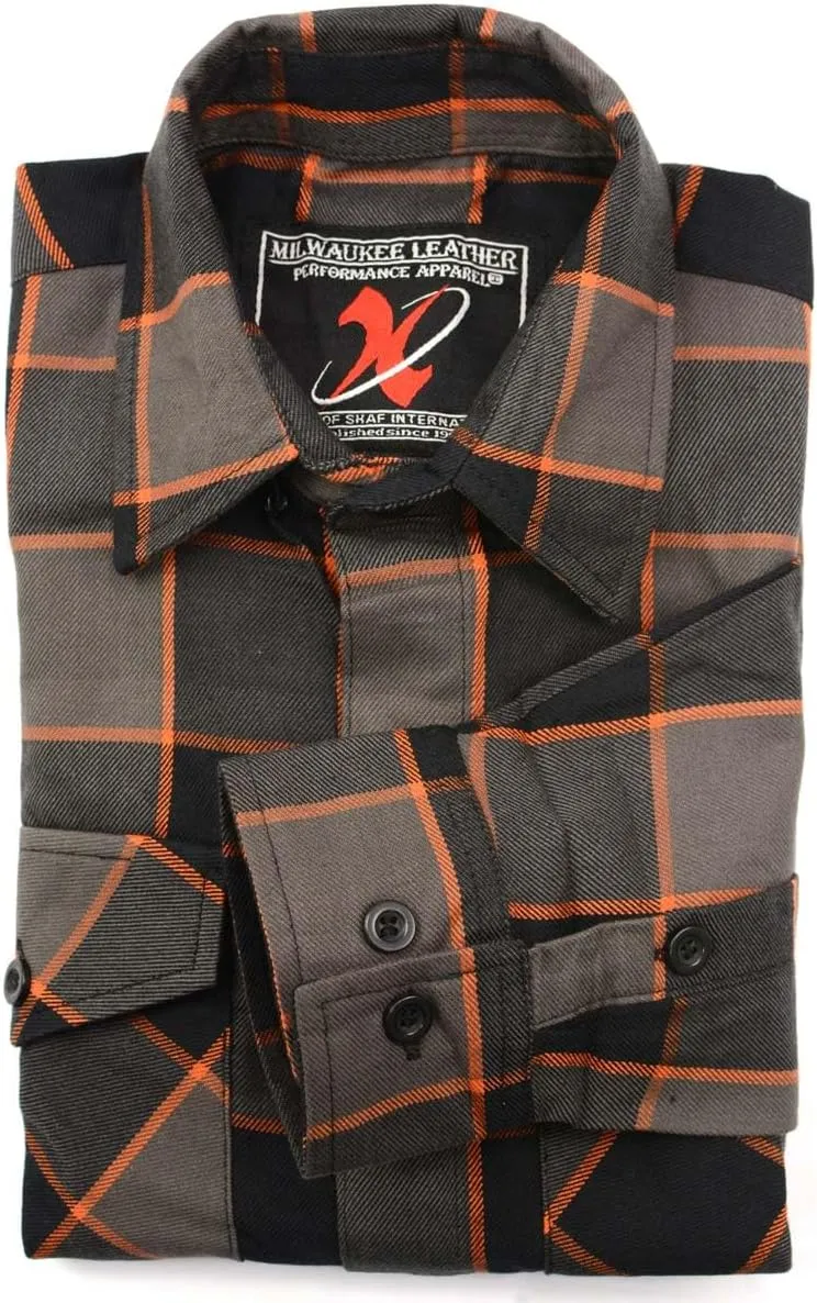 Milwaukee Leather MNG11648 Men's Grey with Brown and Orange Long Sleeve Cotton Flannel Shirt - 3X-Large