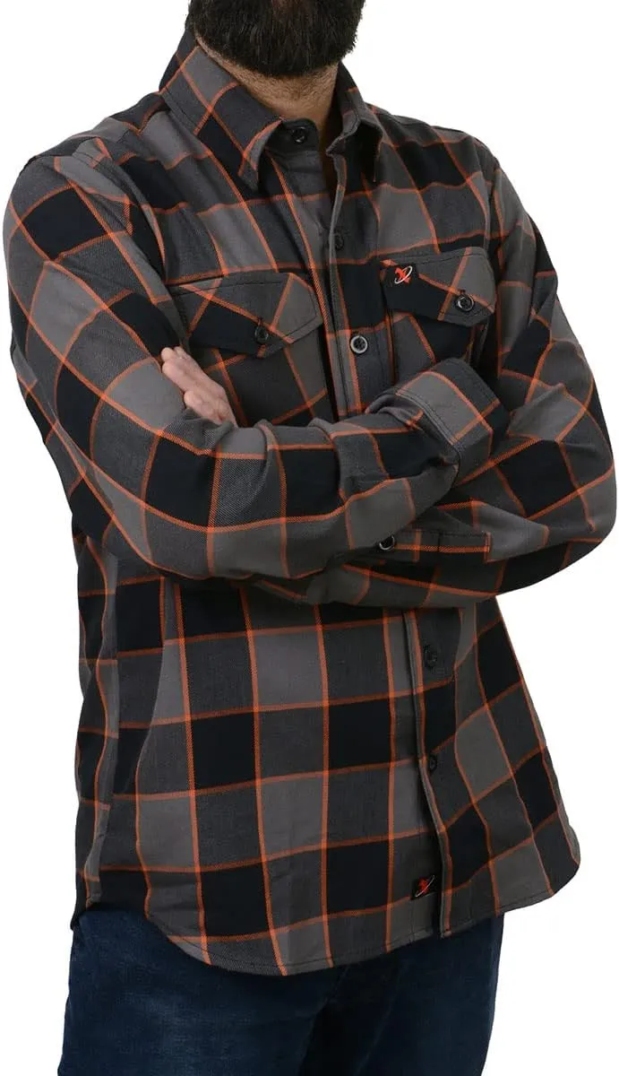 Milwaukee Leather MNG11648 Men's Grey with Brown and Orange Long Sleeve Cotton Flannel Shirt - 3X-Large
