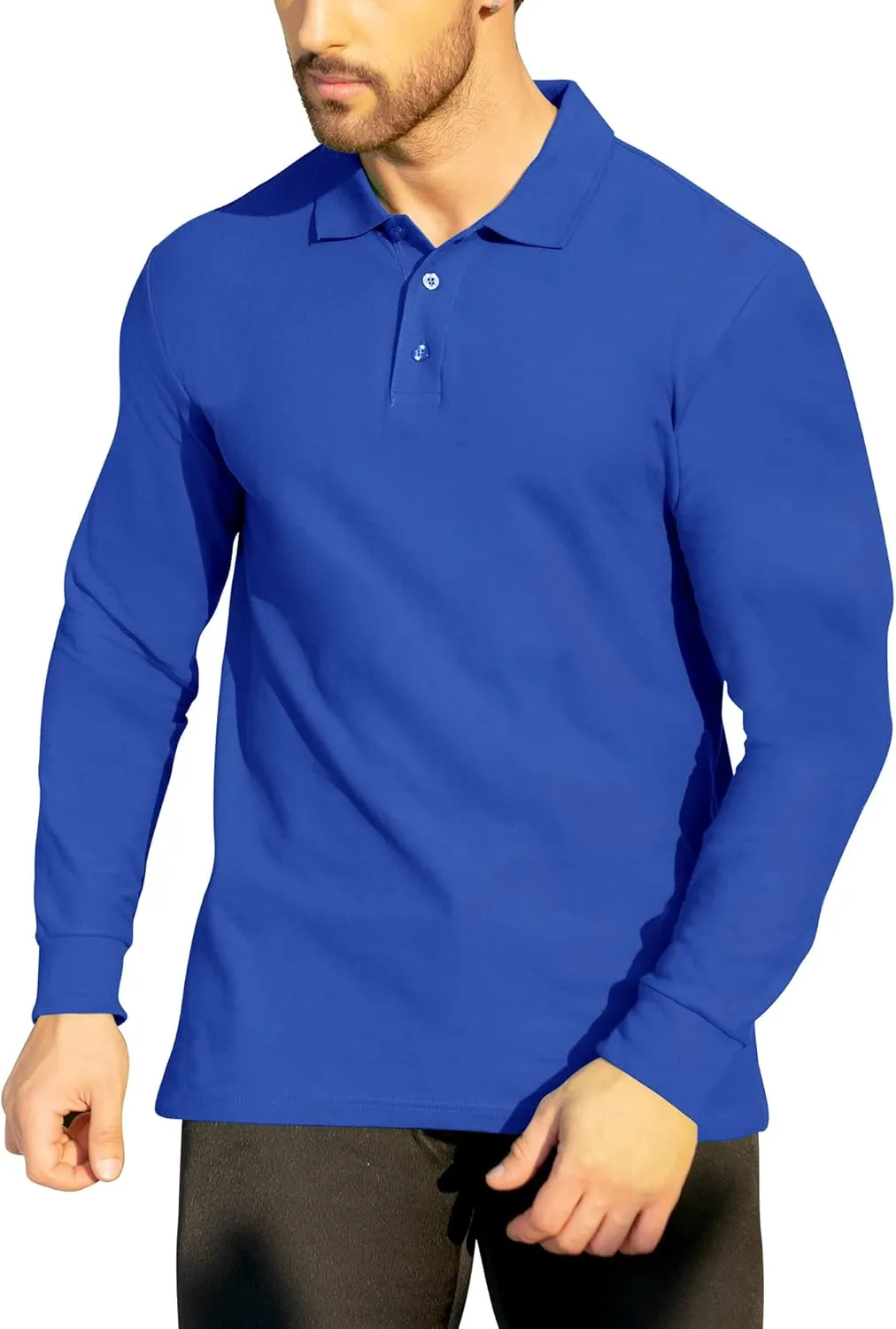 NeedBo Men's Long Sleeve Casual Solid Golf Polo Shirt