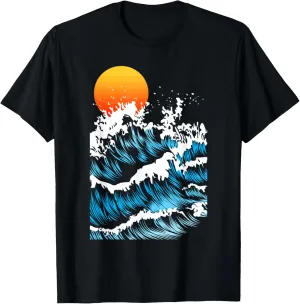Ocean Lovers Landscape Art, Blue Ocean Sunset Waves T-Shirt