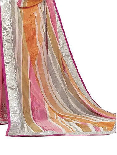 Oomph! Women's Georgette Sarees Party Wear/Fancy Georgette Sarees/Embroidered Georgette Sarees - Rose &amp; Crepe::Peach