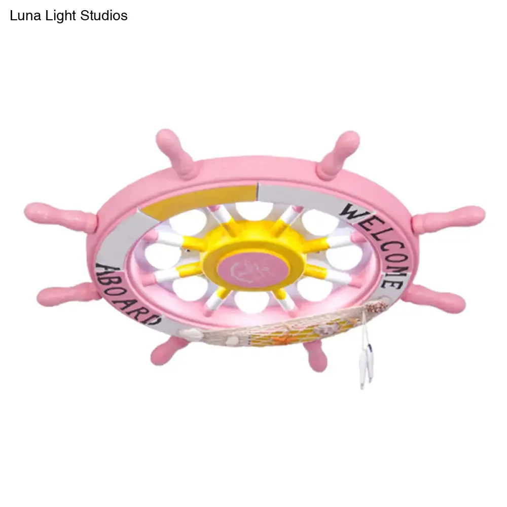 Rudder Kids Room LED Flush Mount Ceiling Light - Wooden 8 Heads, Mediterranean Design