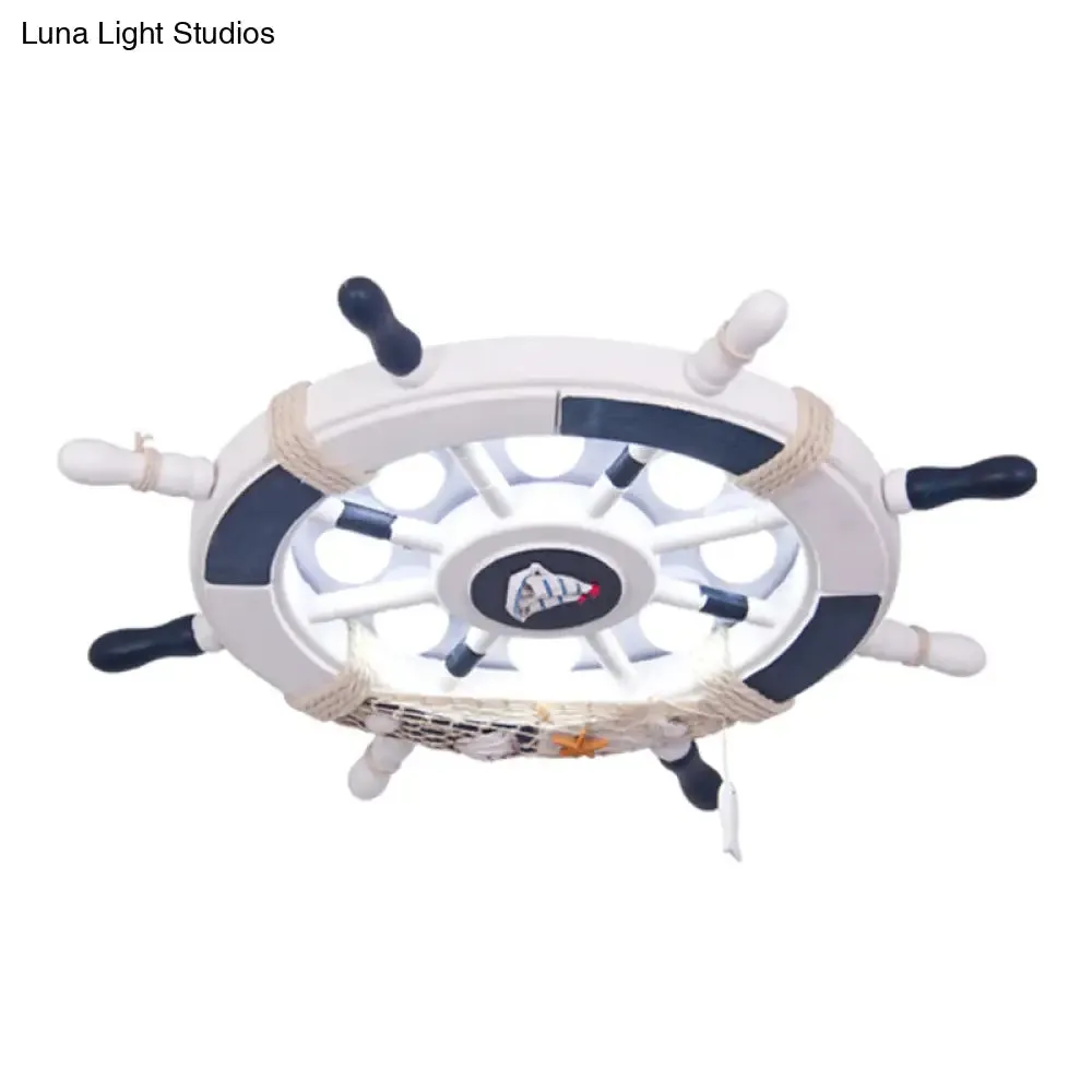 Rudder Kids Room LED Flush Mount Ceiling Light - Wooden 8 Heads, Mediterranean Design