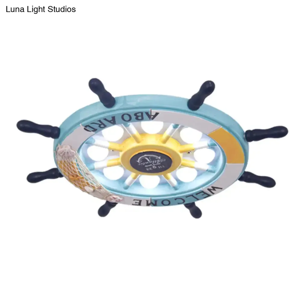 Rudder Kids Room LED Flush Mount Ceiling Light - Wooden 8 Heads, Mediterranean Design