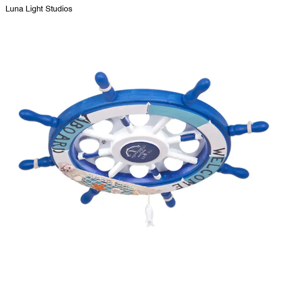 Rudder Kids Room LED Flush Mount Ceiling Light - Wooden 8 Heads, Mediterranean Design