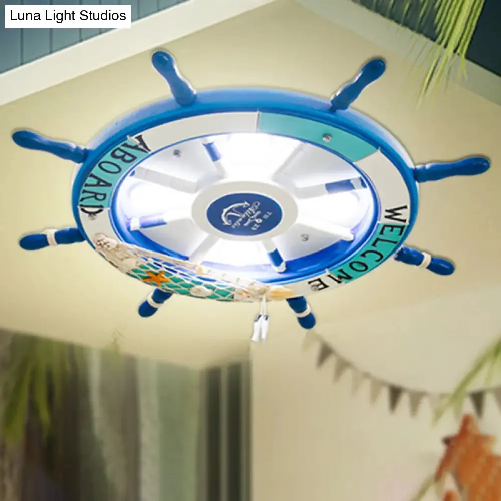 Rudder Kids Room LED Flush Mount Ceiling Light - Wooden 8 Heads, Mediterranean Design