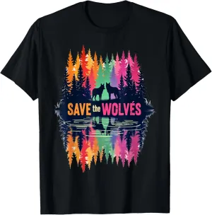 Save The Wolves, Wildlife Conservation T-Shirt, Black, Small, Unisex-Adults, Short Sleeve, T-Shirt, Modern, Wolf Theme