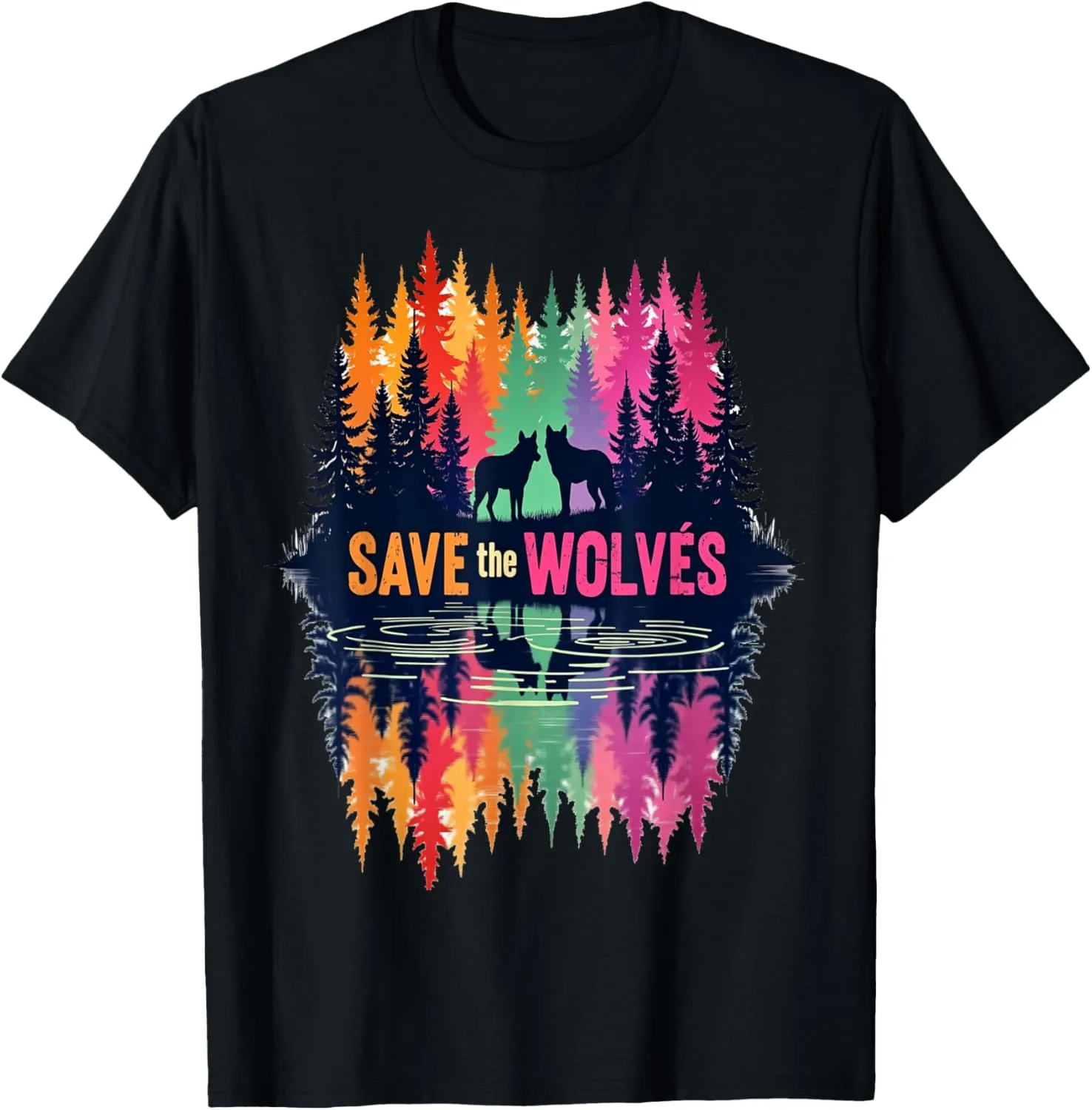 Save The Wolves, Wildlife Conservation T-Shirt, Black, Small, Unisex-Adults, Short Sleeve, T-Shirt, Modern, Wolf Theme