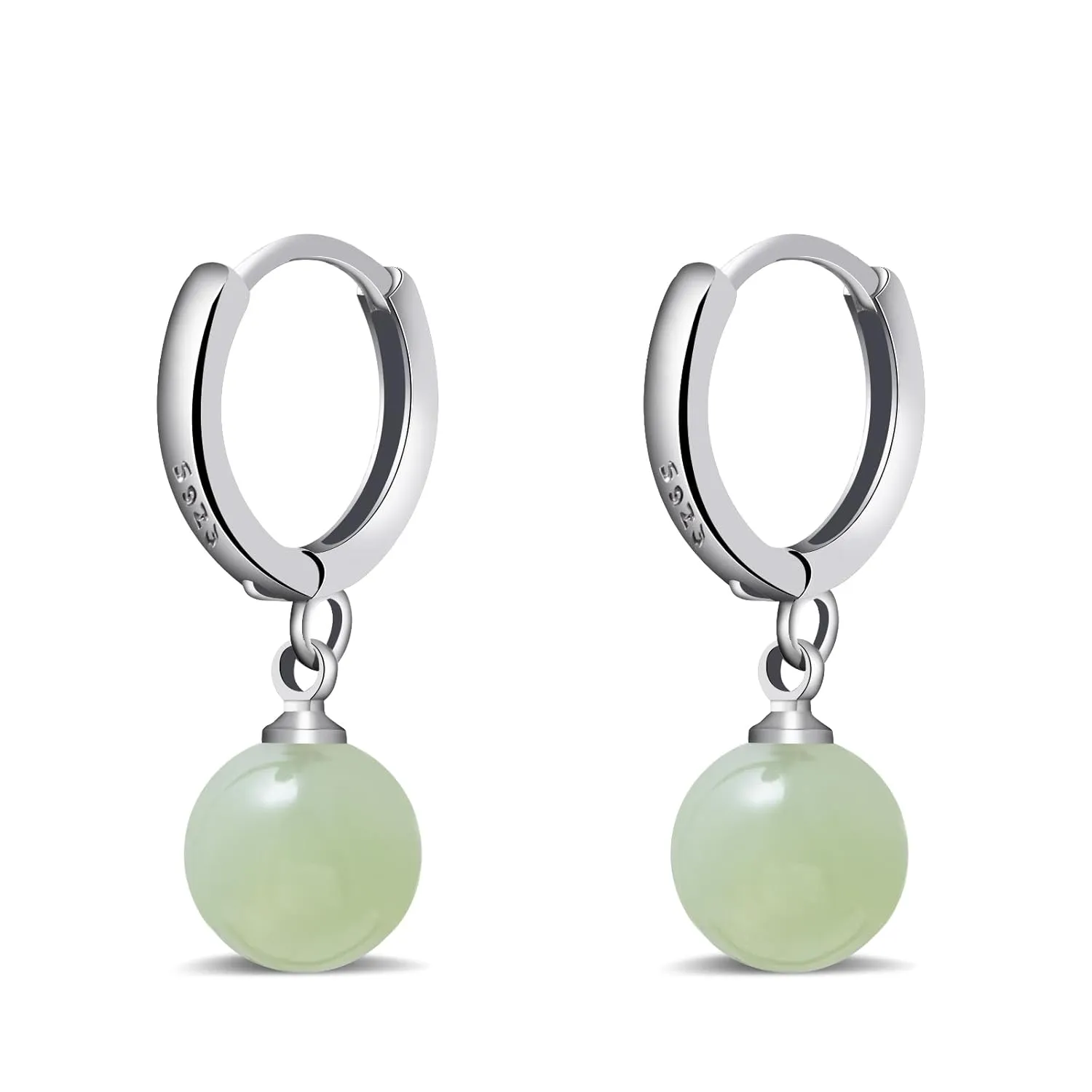 Silver Jade Huggie Hoop Earrings Green Jade Earrings for Women Trendy Simple Jade Jewelry for Gift