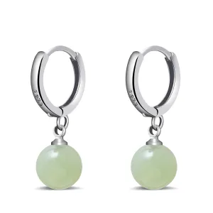 Silver Jade Huggie Hoop Earrings Green Jade Earrings for Women Trendy Simple Jade Jewelry for Gift