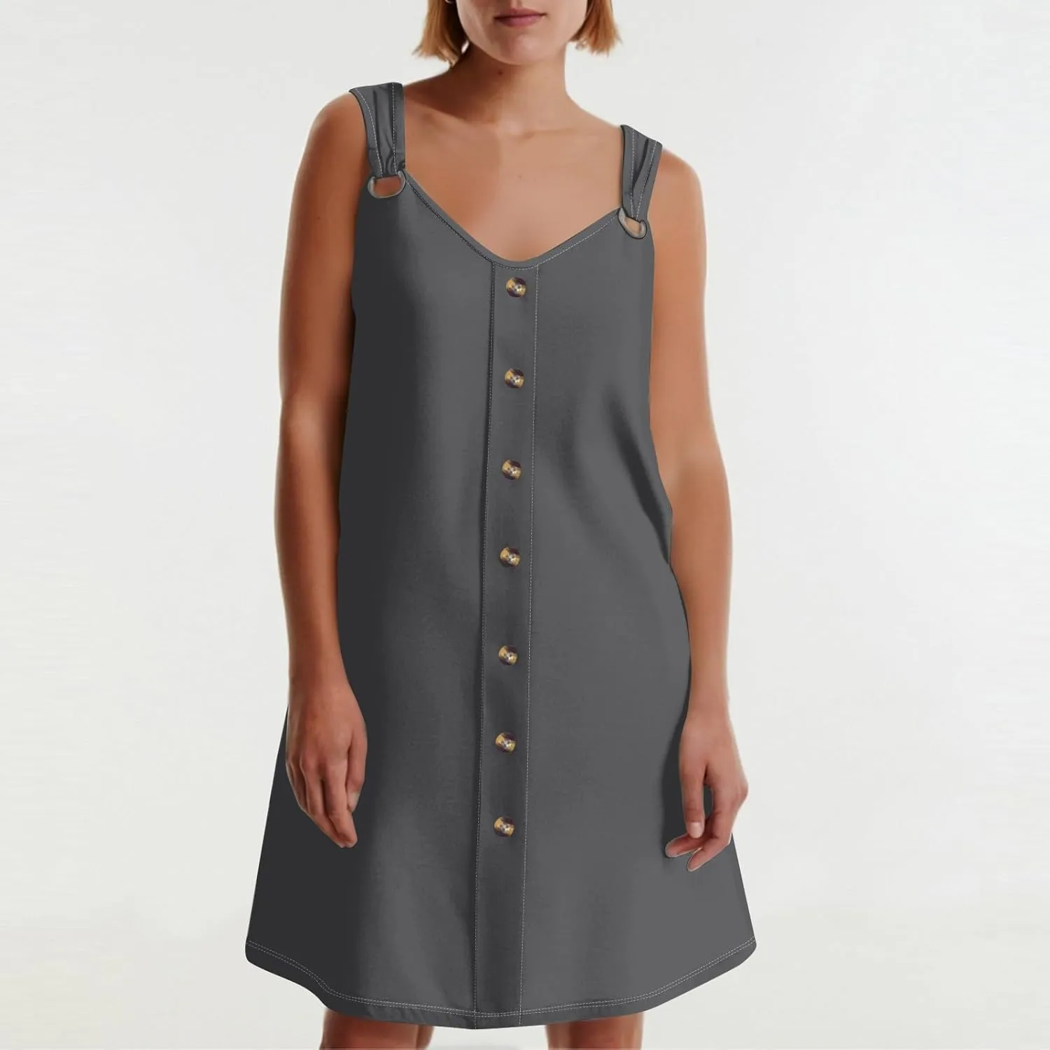 Sundresses for Women 2025 Summer Solid Button Down Sleeveless Midi Dress Loose Vacation Beach Swimsuit Coverups