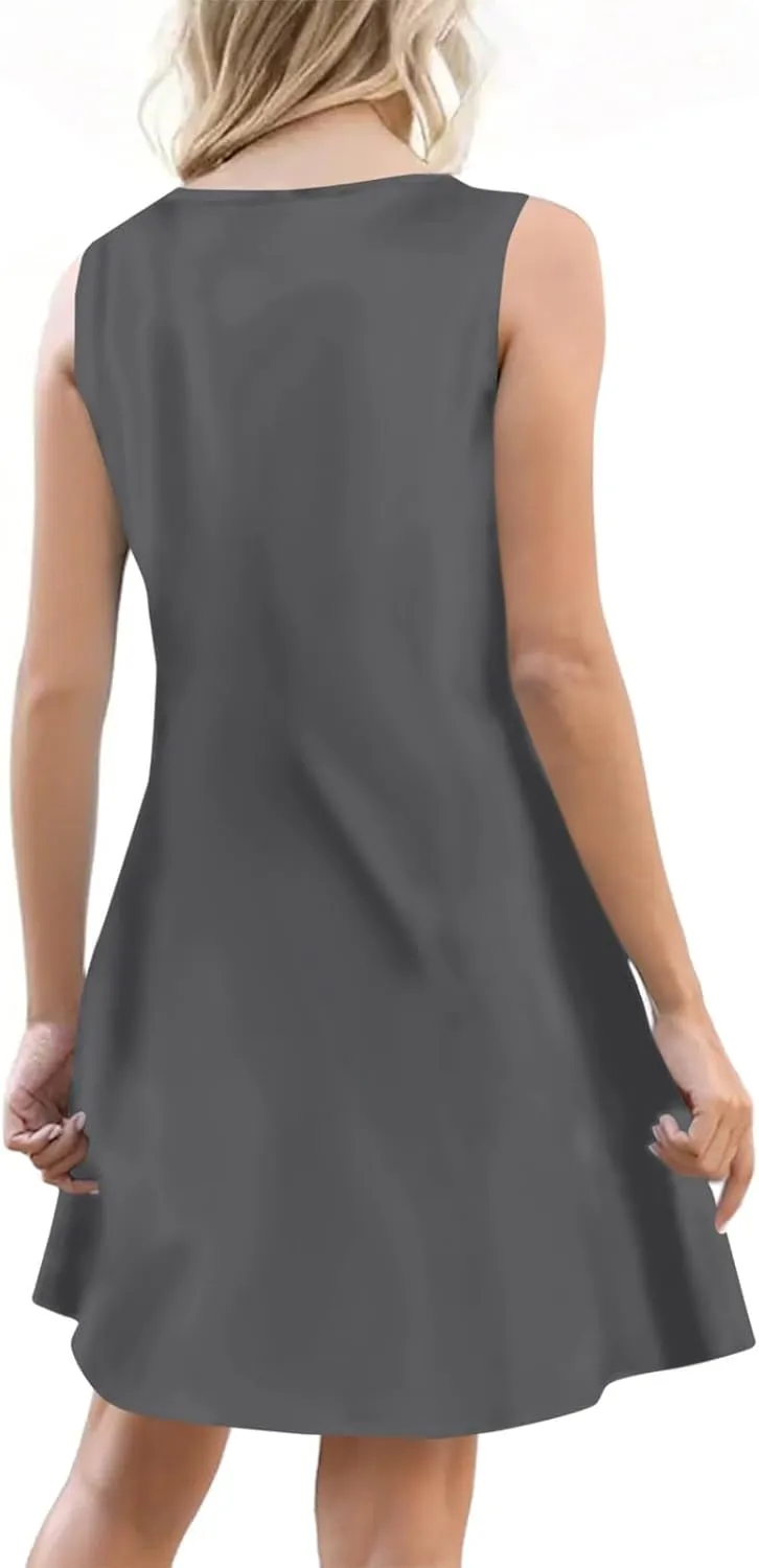 Sundresses for Women 2025 Summer Solid Button Down Sleeveless Midi Dress Loose Vacation Beach Swimsuit Coverups