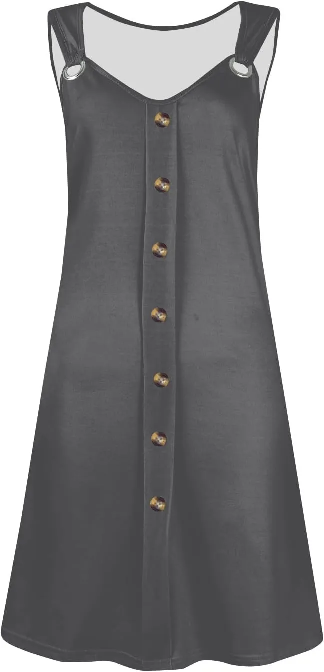 Sundresses for Women 2025 Summer Solid Button Down Sleeveless Midi Dress Loose Vacation Beach Swimsuit Coverups