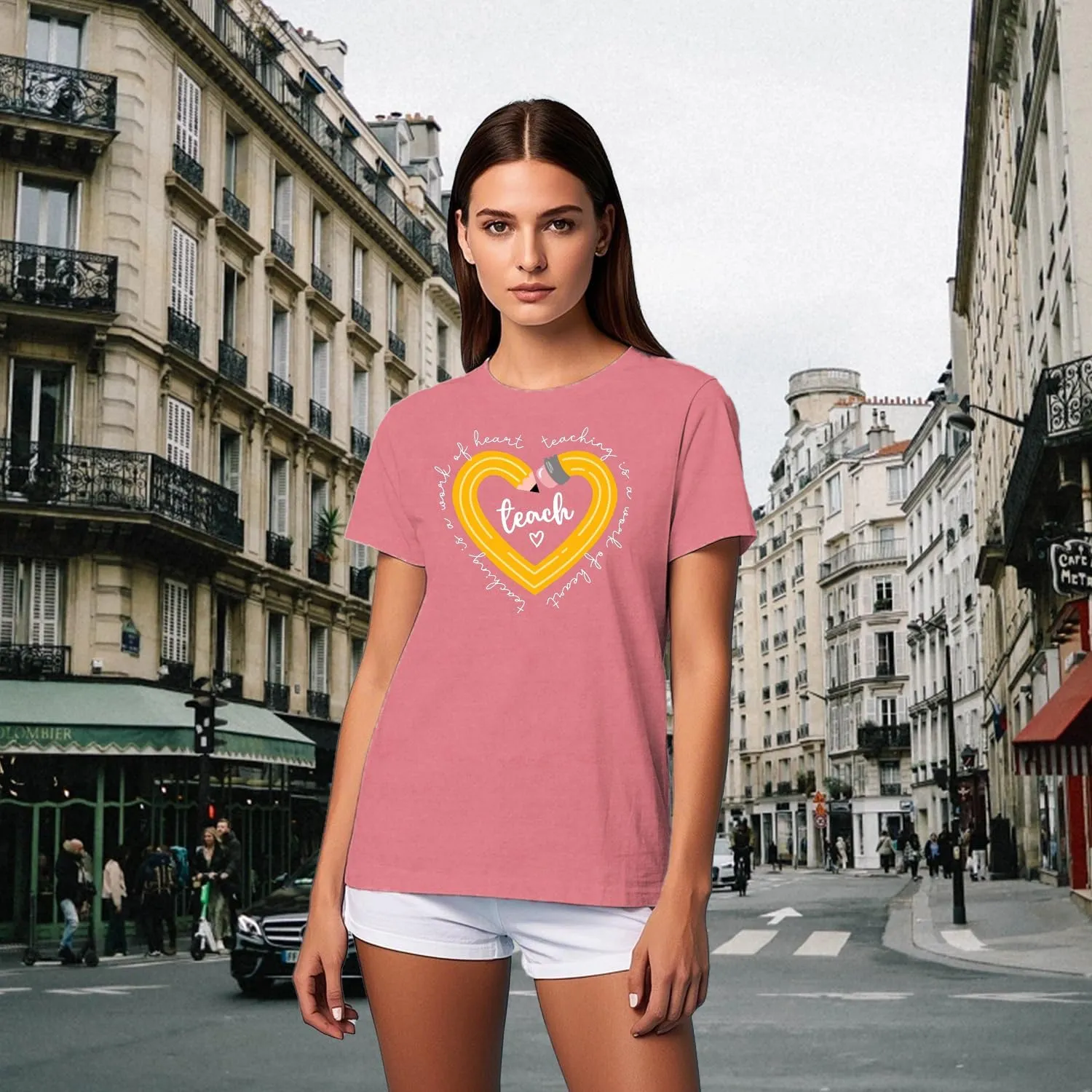 Teacher Shirts for Women Bow Pencil Teacher T-Shirt Apple Teaching Tee Tops