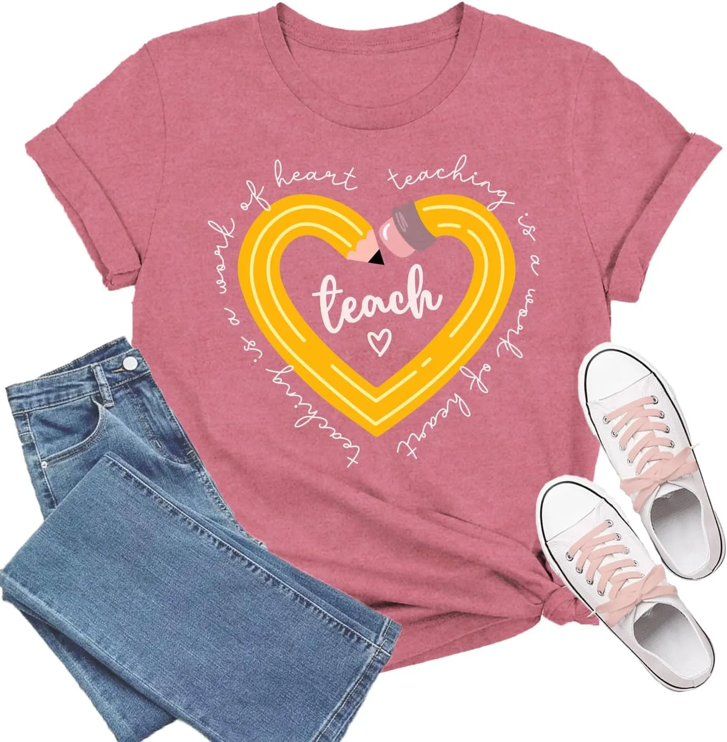 Teacher Shirts for Women Bow Pencil Teacher T-Shirt Apple Teaching Tee Tops