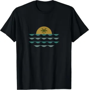 Waves Sun Modern Minimalist Wave Ocean Beach Sea Nature Cool T-Shirt