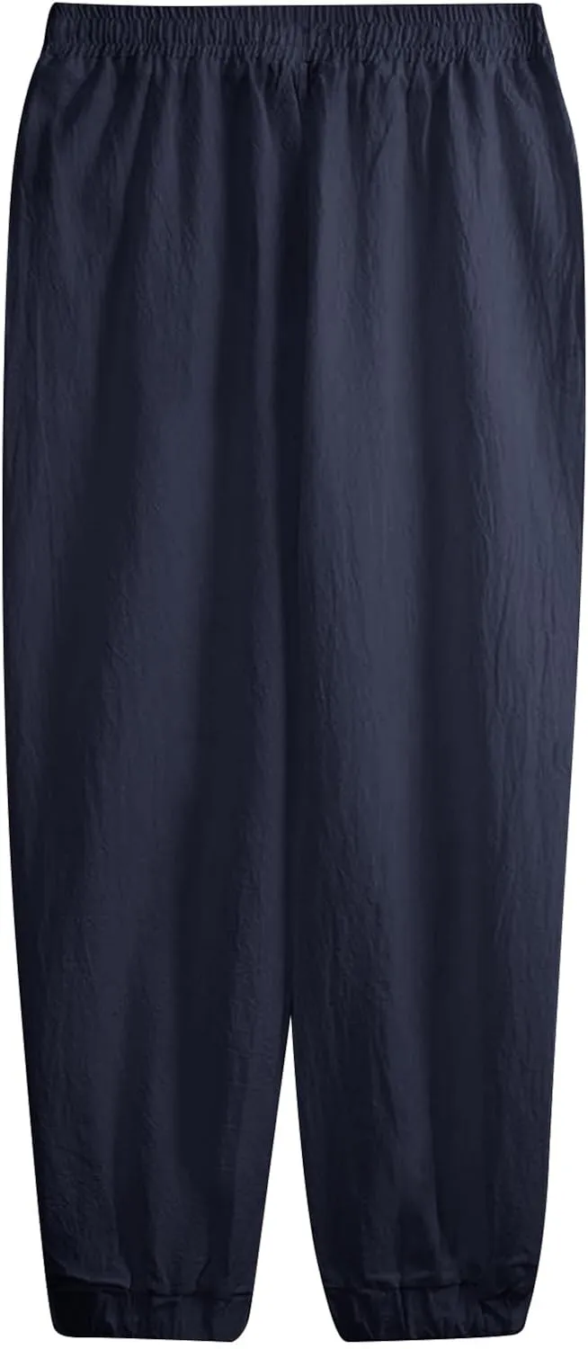 WENKOMG1 Cotton Linen Pants for Men Elastic Waist and Ankle Drawstring Baggy Style Lightweight Breathable Beach Pants