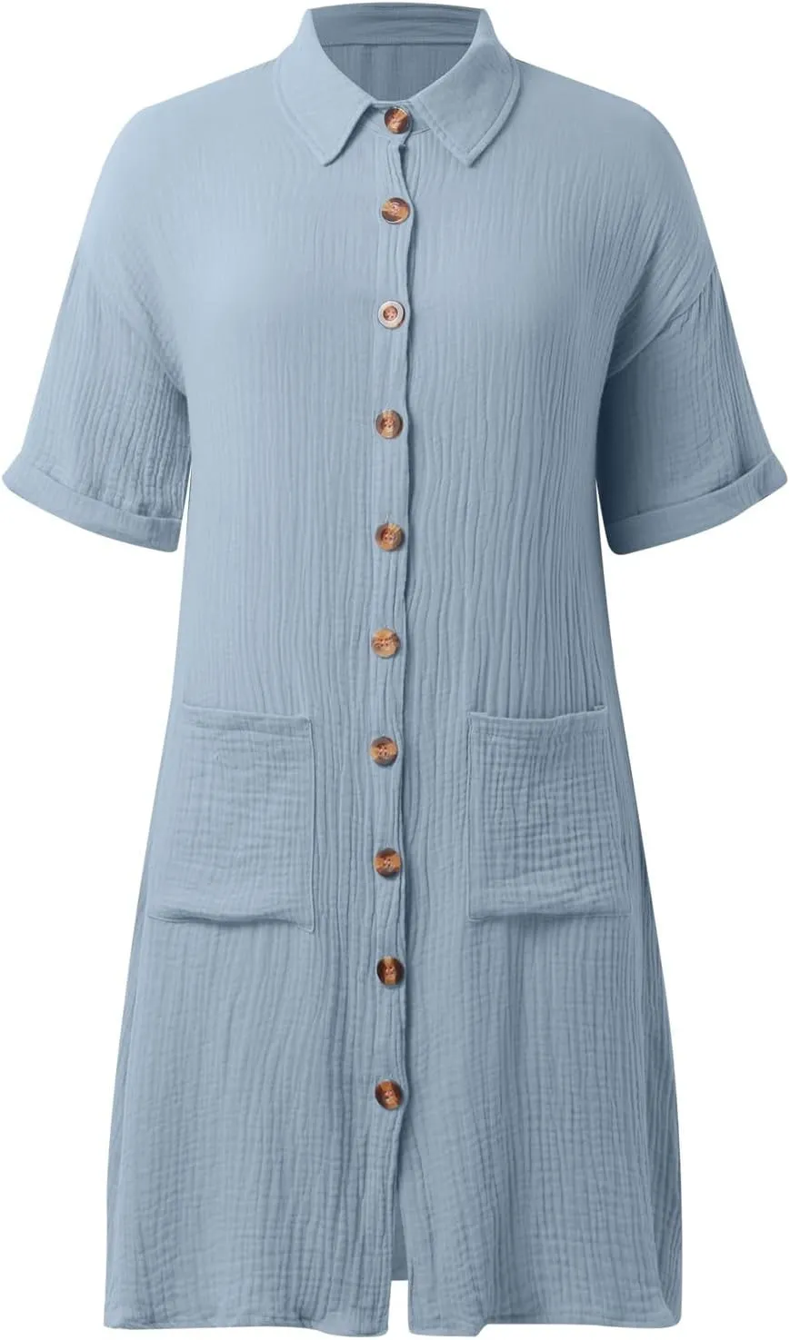 Womens Cotton Linen Shirt Dresses 2025 Summer Short Sleeve Button Down Midi Dress Knee Length Beach Dress with Pockets