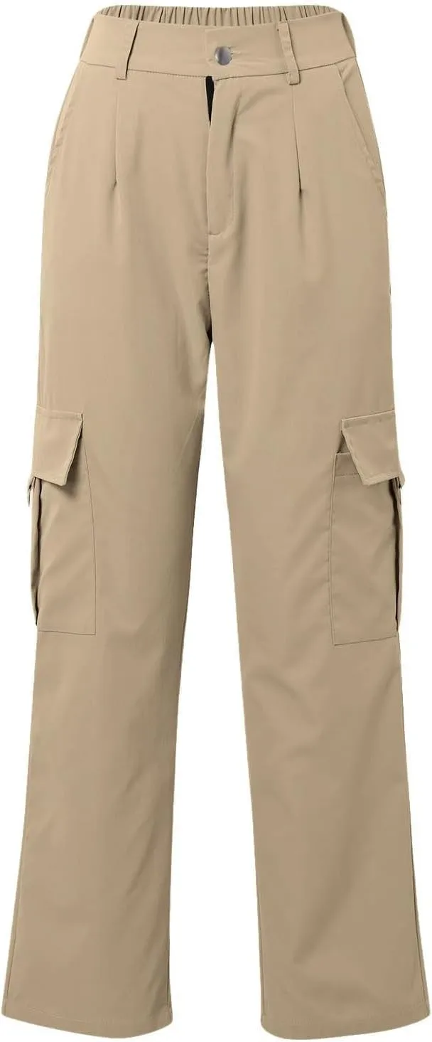Women's High Waisted Cargo Pants Travel Y2K Streetwear Baggy Stretchy Pants with 4 Pockets Straight Leg Trousers