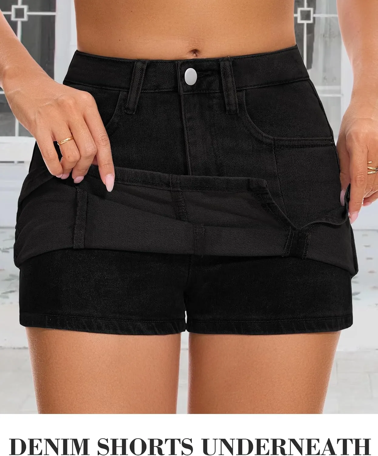 Womens Mini Skirt Side Slit Denim Skort High Waisted Denim Skirt with Shorts Underneath Mini Jean Skirt