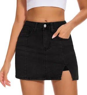 Womens Mini Skirt Side Slit Denim Skort High Waisted Denim Skirt with Shorts Underneath Mini Jean Skirt