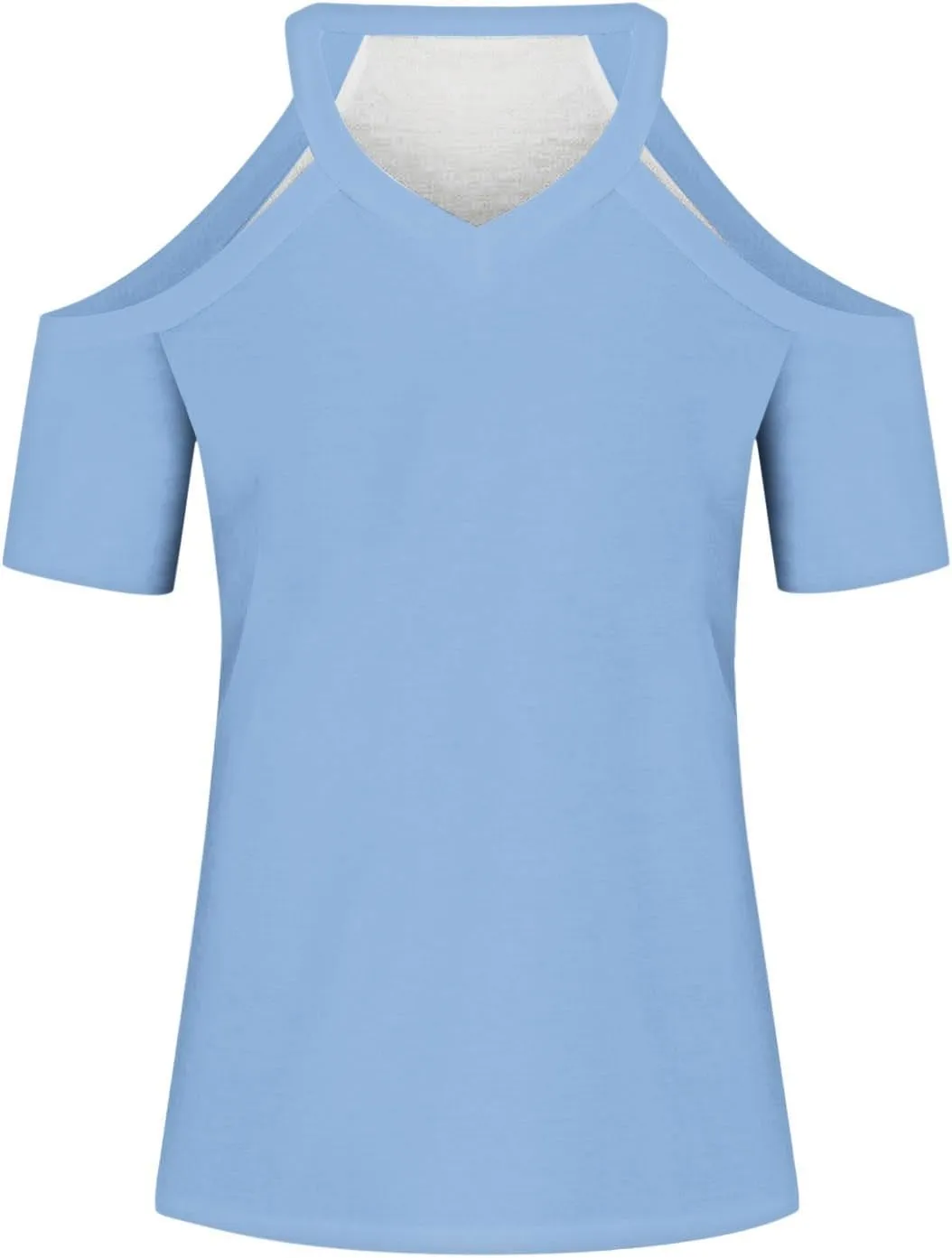 Womens Summer Cold Shoulder Tshirts Casual V Neck Tops Short Sleeve Loose Fit Blouse Trendy Solid Clothing 2025