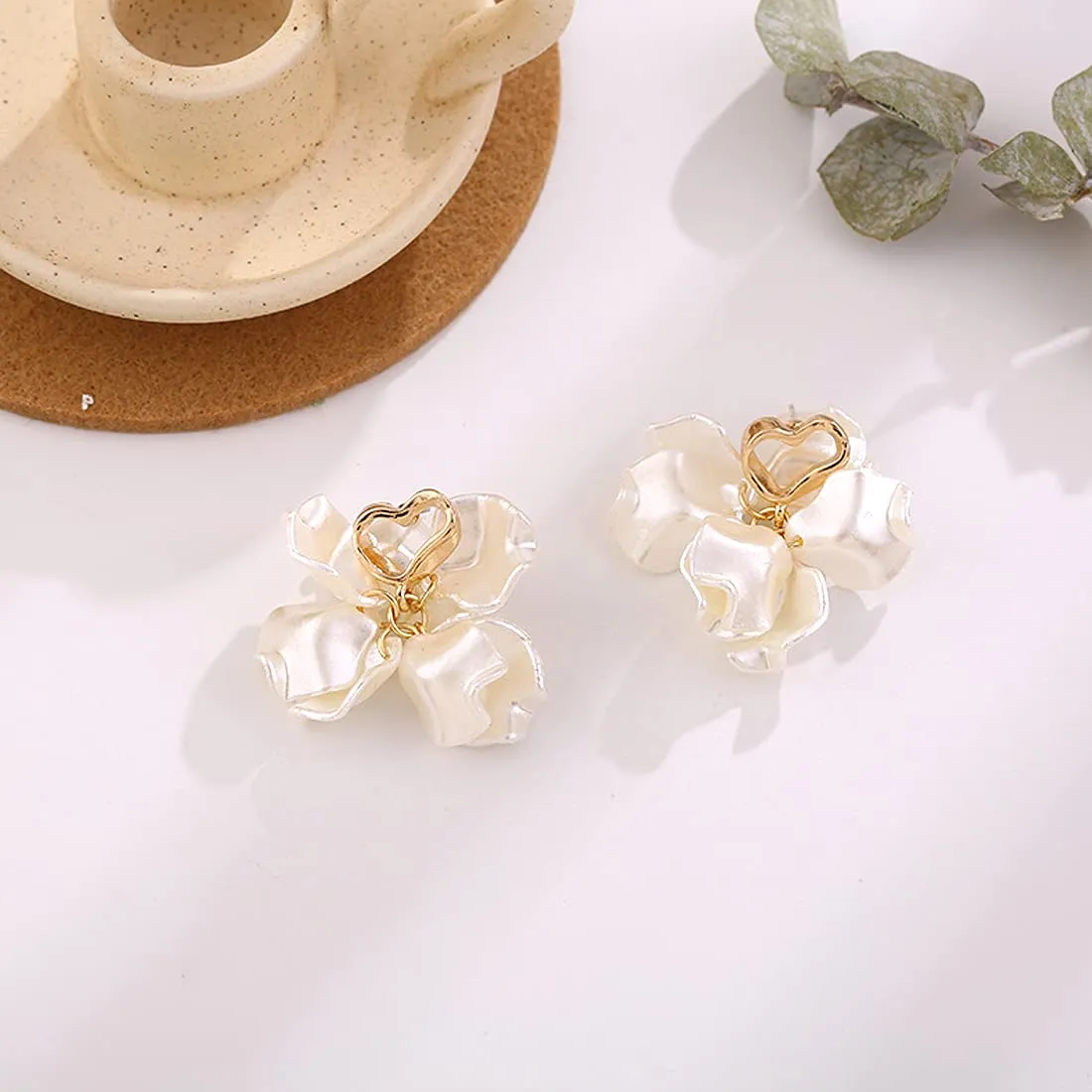Yellow Chimes Combo of 2 Pairs Latest Fashion Gold Plated Floral Pearl Design Drop Stud Earrings for Women and Girls, Medium, YCFJER-02PRLDGN-C-WH