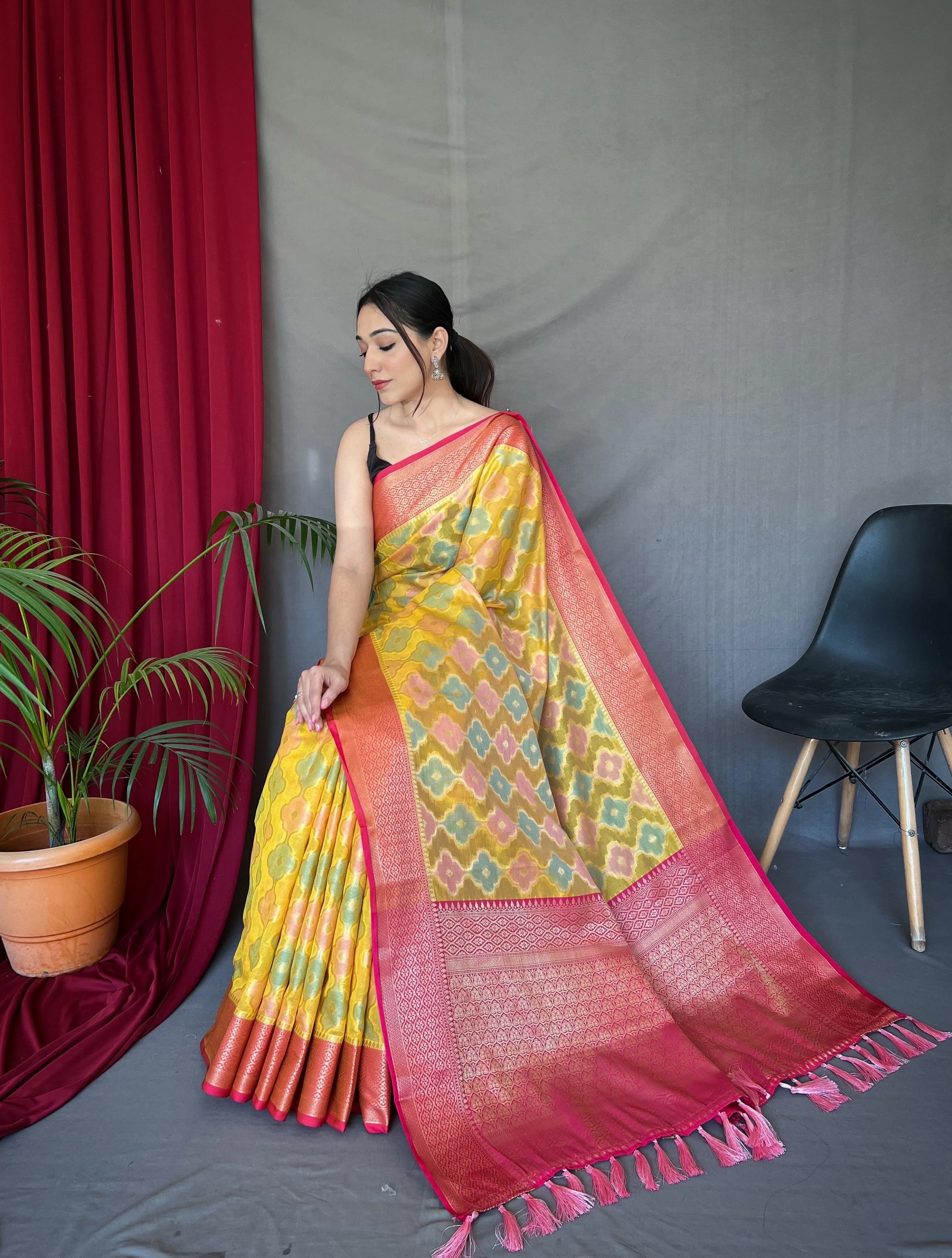 Yellow Saree in Organza