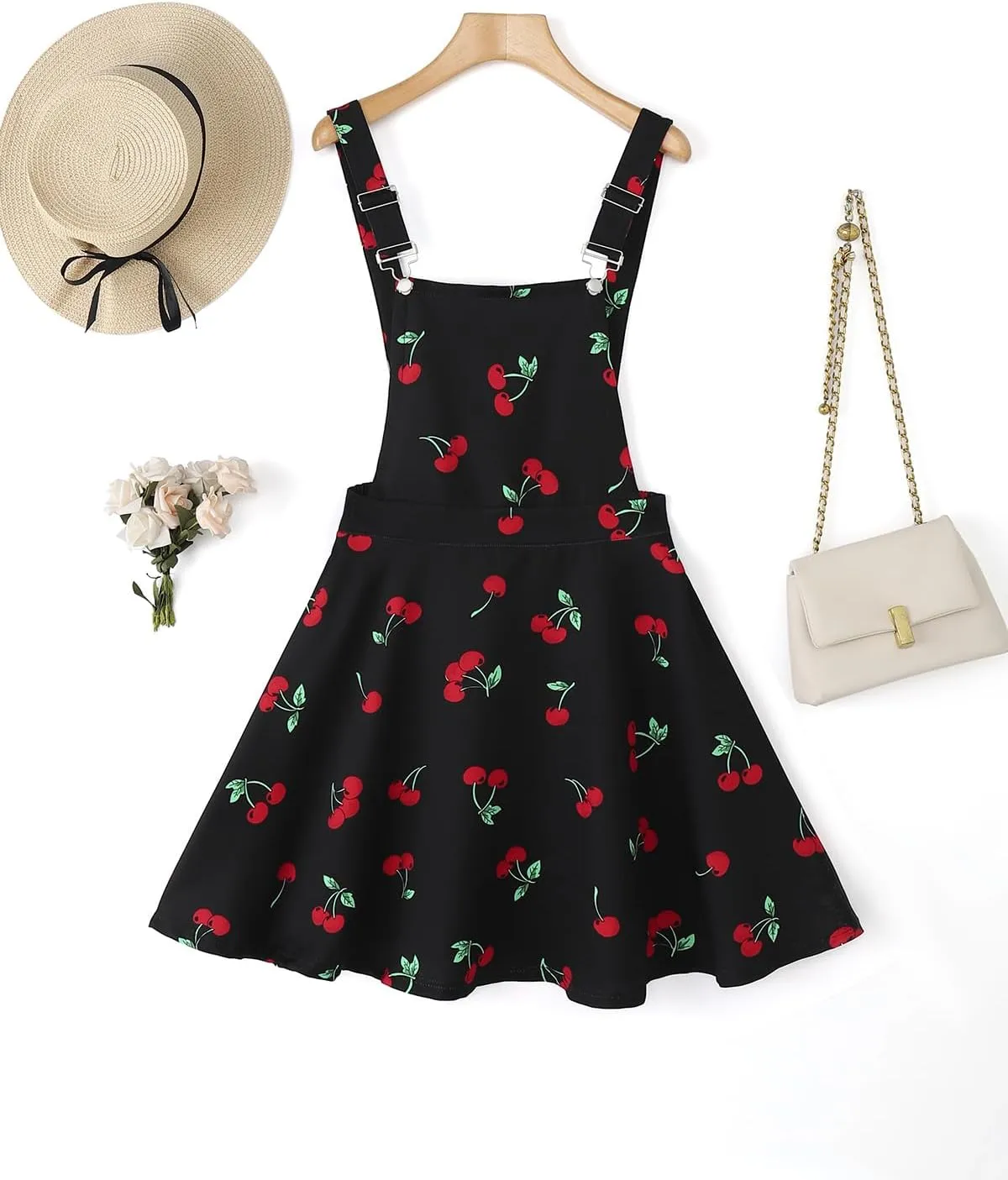 YOINS Overall Pinafore Dresses for Women Adjustable Straps Pleated Mini Cute Suspender Skirts Pinafore Dress
