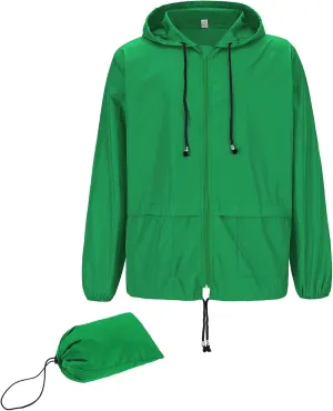 Zando Rain Jacket for Men Waterproof With Hood - Windbreaker Outdoor Coat Packable Lightweight Travel Raincoat Green M